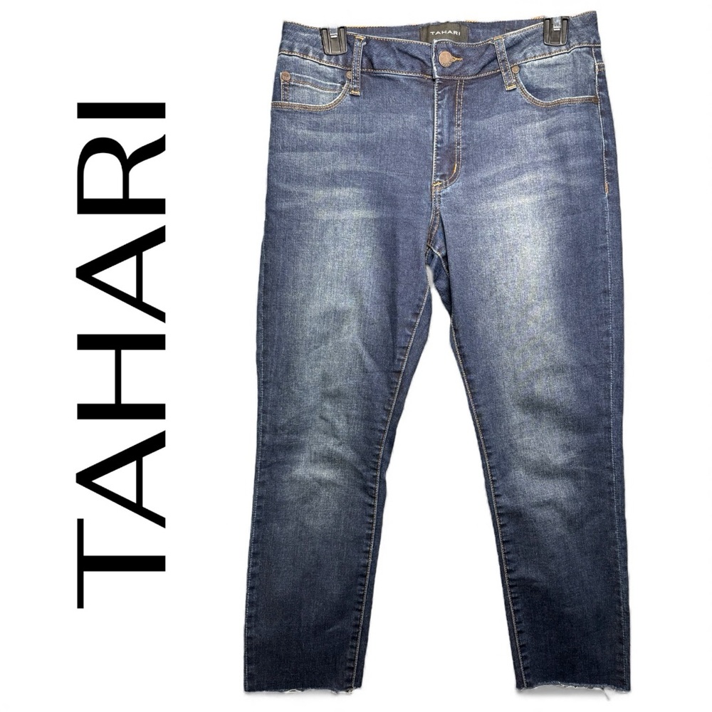 TAHARI Kelly Classic Skinny Crop Jeans Size 6 / 28 Stretch Denim Dark Indigo